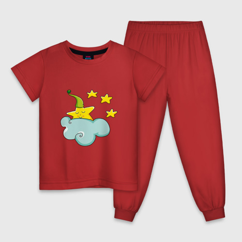 Детская пижама хлопок с принтом Звезда спит на облаке, вид спереди #2