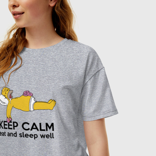 Женская футболка хлопок Oversize с принтом Успокойся, пожри и хорошо поспи!, фото на моделе #1
