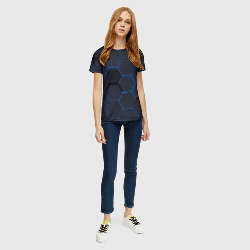 Женская футболка 3D с принтом Неоновая броня голубая, вид сбоку #3