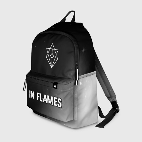 Рюкзак 3D с принтом In Flames glitch на темном фоне: символ, надпись, вид спереди #2