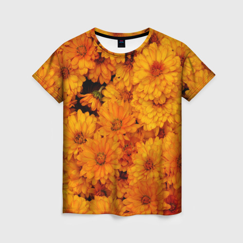 Женская футболка 3D с принтом Фон из желтых цветов, вид спереди #2