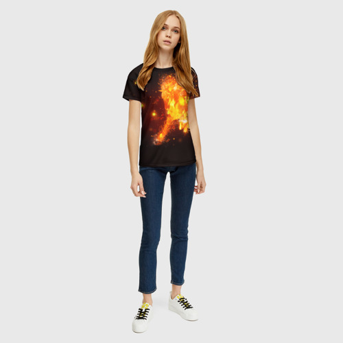 Женская футболка 3D с принтом Огненная лошадь мчит галопом, вид сбоку #3