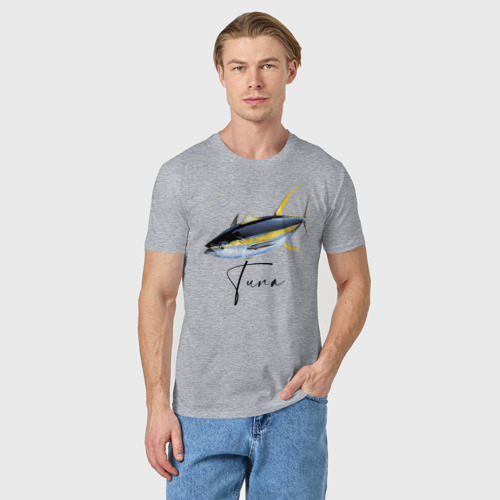 Мужская футболка хлопок с принтом Желтопёрый океанский тунец, фото на моделе #1