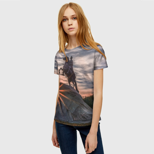 Женская футболка 3D с принтом Санкт-Петербург: медный всадник, фото на моделе #1
