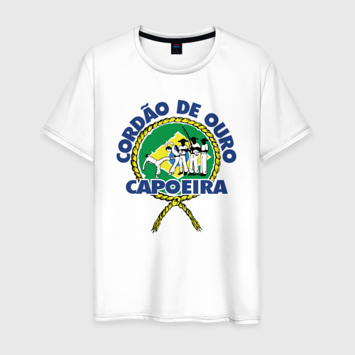 Мужская футболка хлопок с принтом Cordao de ouro Capoeira flag of Brazil, вид спереди #2