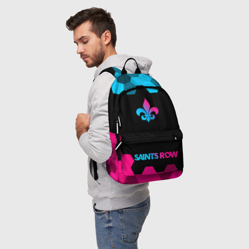 Рюкзак 3D с принтом Saints Row - neon gradient: символ, надпись, фото на моделе #1