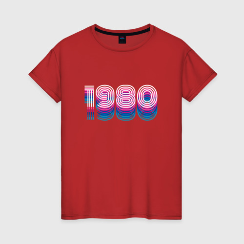 Женская футболка хлопок с принтом 1980 год ретро неон, вид спереди #2