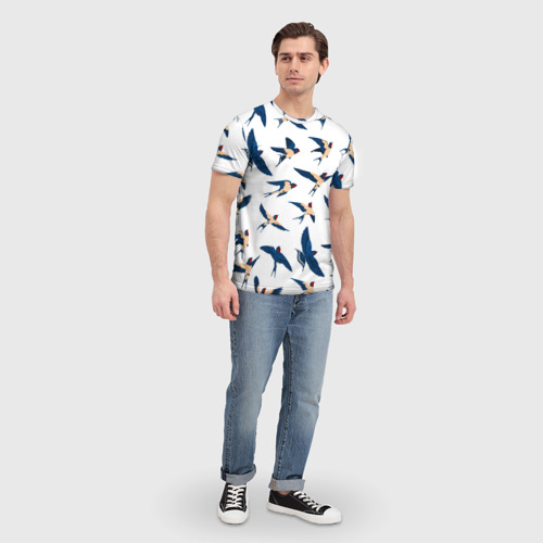 Мужская футболка 3D с принтом Ласточки парят в небе, вид сбоку #3