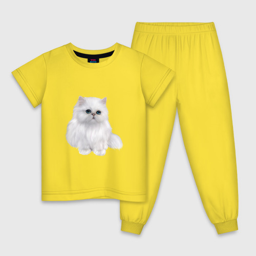 Детская пижама хлопок с принтом Белый персидский кот, вид спереди #2