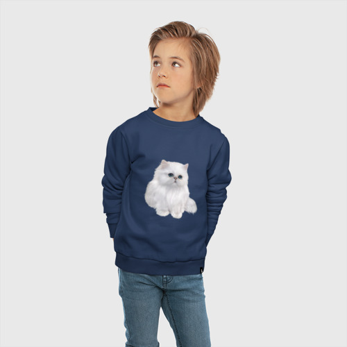 Детский свитшот хлопок с принтом Белый персидский кот, вид сбоку #3