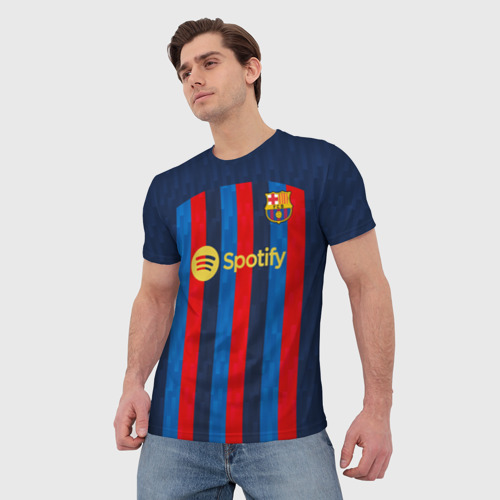 Мужская 3D футболка с принтом Левандовский Барселона форма 2022/2023, фото на моделе #1