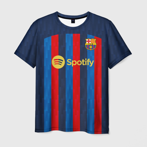 Мужская 3D футболка с принтом Левандовский Барселона форма 2022/2023, вид спереди #2