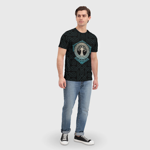 Мужская футболка 3D с принтом Мировое древо Иггдрасиль, вид сбоку #3