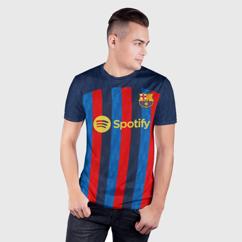 Мужская футболка 3D Slim с принтом Ферран Торрес Барселона форма 2022/2023, фото на моделе #1