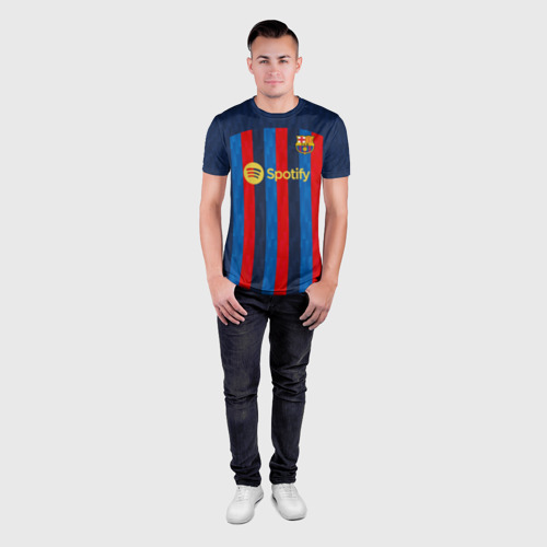 Мужская футболка 3D Slim с принтом Ферран Торрес Барселона форма 2022/2023, вид сбоку #3