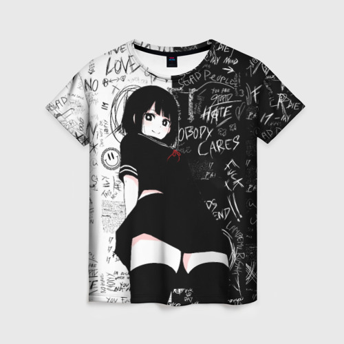Женская футболка 3D с принтом Девочка аниме - dead inside, вид спереди #2