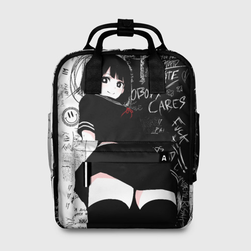 Женский рюкзак 3D с принтом Девочка аниме - dead inside, вид спереди #2