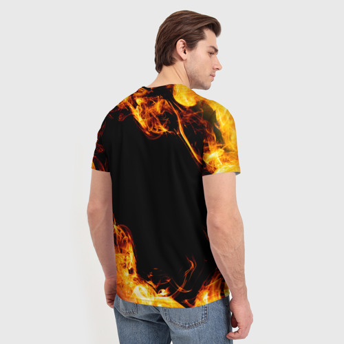 Мужская футболка 3D с принтом Skillet и пылающий огонь, вид сзади #2