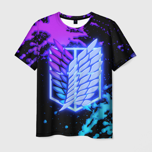 Мужская 3D футболка с принтом Attack on Titan neon, вид спереди #2