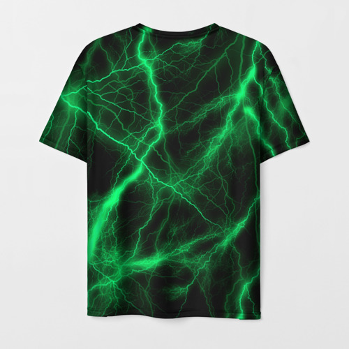 Мужская футболка 3D с принтом Шкода зеленые молнии, вид сзади #1