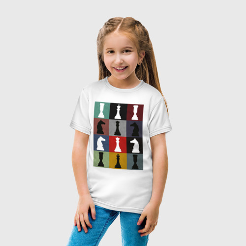 Детская футболка с принтом Шахматные фигуры на цветном фоне, вид сбоку #3