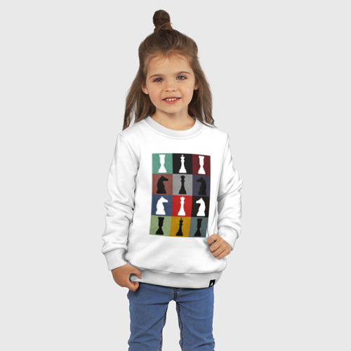 Детский свитшот хлопок с принтом Шахматные фигуры на цветном фоне, фото на моделе #1