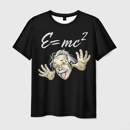 Мужская футболка 3D с принтом Альберт Эйнштейн - рисунок, вид спереди #2