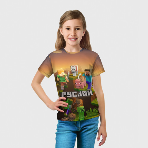 Детская футболка 3D с принтом Руслан Minecraft, вид сбоку #3