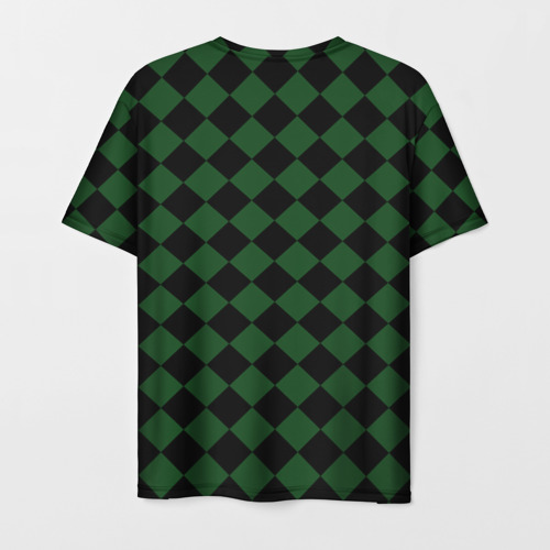 Мужская футболка 3D с принтом Краснодар черно-зеленая клетка, вид сзади #1