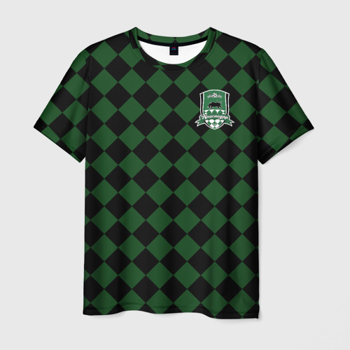Мужская футболка 3D с принтом Краснодар черно-зеленая клетка, вид спереди #2