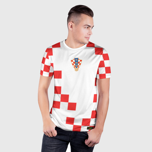 Мужская футболка 3D Slim с принтом Сборная Хорватии форма к чемпионату мира 2022, фото на моделе #1
