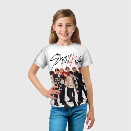 Детская футболка 3D с принтом Stray Kids white background, вид сбоку #3