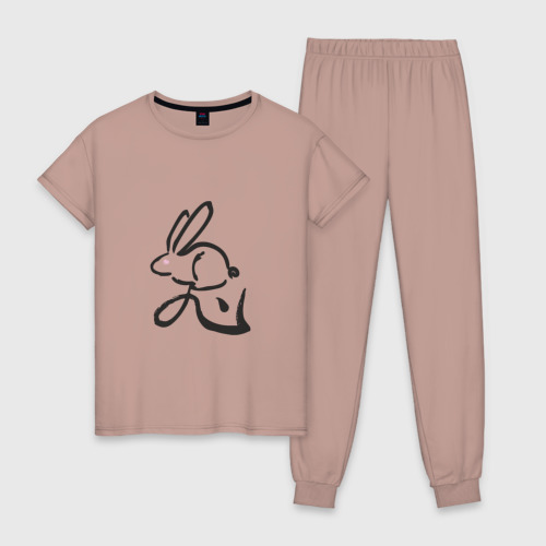 Женская пижама хлопок с принтом Кролик - Иероглиф, вид спереди #2