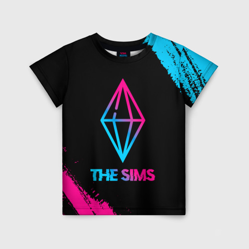 Детская футболка 3D с принтом The Sims - neon gradient, вид спереди #2