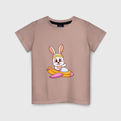 Детская футболка хлопок с принтом Кролик Пилот, вид спереди #2
