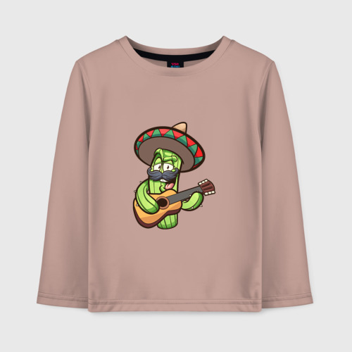 Детский лонгслив хлопок с принтом Кактус - Мексиканец, вид спереди #2