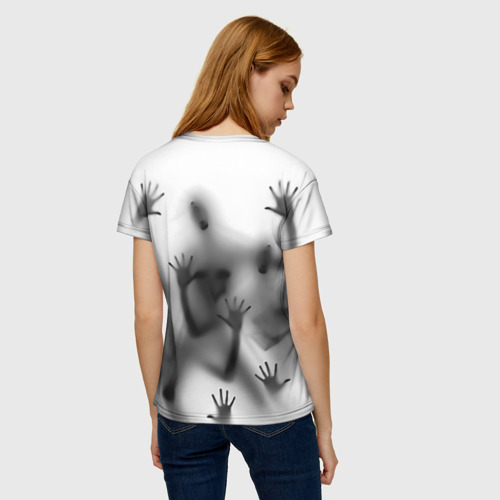 Женская футболка 3D с принтом Bodies inside behind a white wall, вид сзади #2