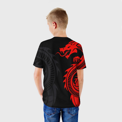 Детская футболка 3D с принтом Японский дракон, вид сзади #2