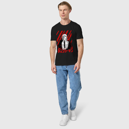 Мужская футболка хлопок с принтом Пауэр - Человек бензопила - Цепи, вид сбоку #3
