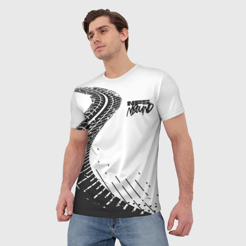 Мужская футболка 3D с принтом NFS Unbound следы резины, фото на моделе #1