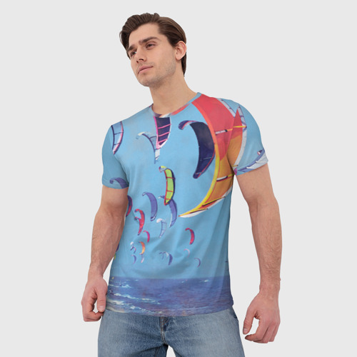 Мужская футболка 3D с принтом Кайтинг на море, фото на моделе #1