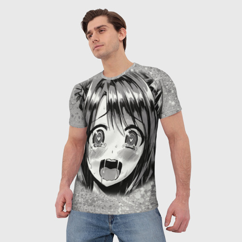 Мужская футболка 3D с принтом Девушка Ахегао, фото на моделе #1