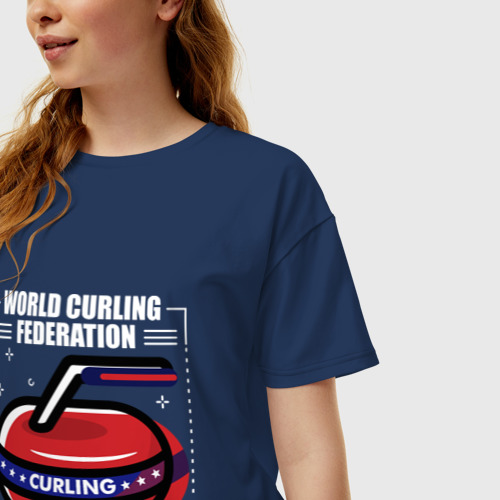 Женская футболка хлопок Oversize с принтом Кёрлинг- спорт для стрессоустойчивых, фото на моделе #1