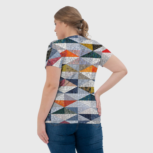 Женская футболка 3D с принтом Каменный разноцветный паттерн, вид сзади #2
