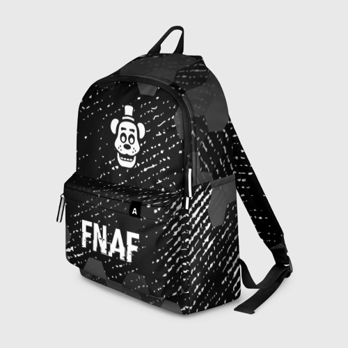 Рюкзак 3D с принтом FNAF glitch на темном фоне: символ, надпись, вид спереди #2