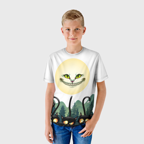 Детская футболка 3D с принтом Лесные коты, фото на моделе #1