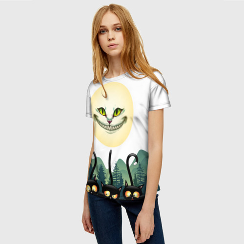 Женская футболка 3D с принтом Лесные коты, фото на моделе #1