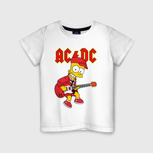 Детская футболка хлопок с принтом AC DC Барт Симпсон, вид спереди #2