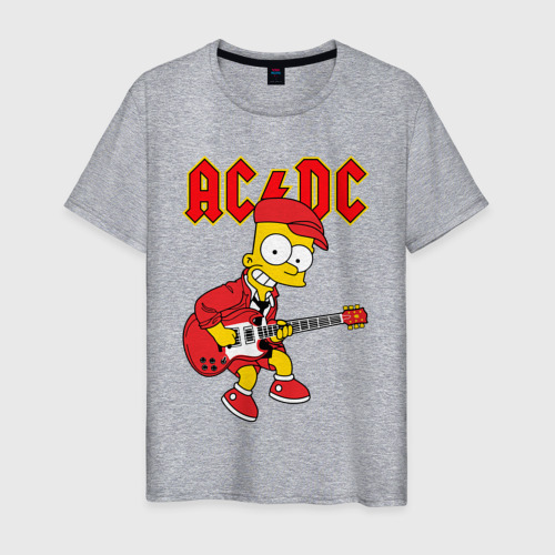 Мужская футболка хлопок с принтом AC DC Барт Симпсон, вид спереди #2