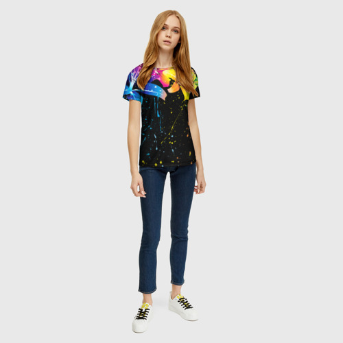 Женская футболка 3D с принтом Цветные лилии, вид сбоку #3